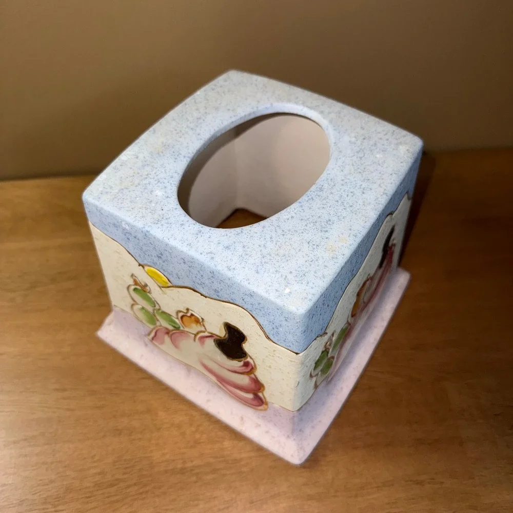 Nighoni Original Southwestern Ceramic Tissue Box Cover Desert Landscape Blue